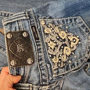 Miss Me Jean's Straight with rhinestones  rivets and leather details Size 24